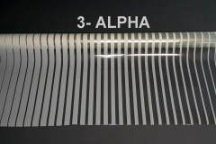 ALPHA - pasy białe, stopniowane od 3,5 do 0,2 cm, przerwa bezbarwna od 0,2 do 3,5 cm